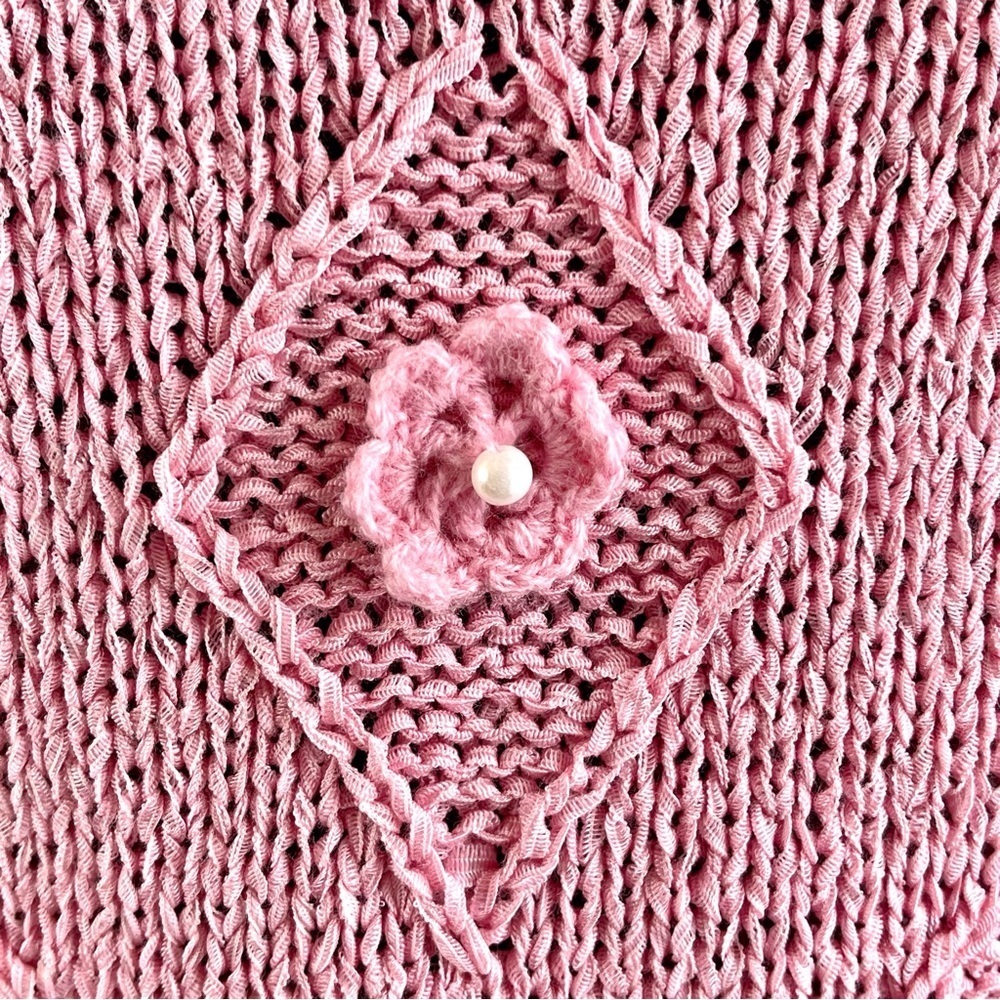 Pink Hand Knit Cap Sleeve Crew Neck Stretch Top SzS - Picture 5 of 10